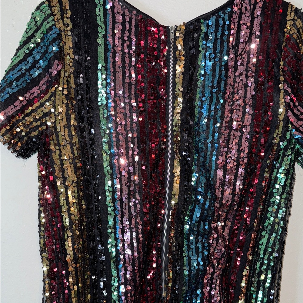 Lulu's Firework striped  Sequin V-Neck Mini Dress - Picture 7 of 9